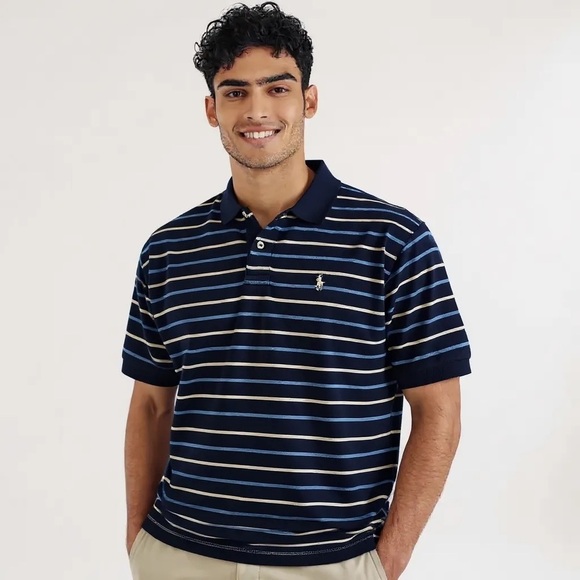 POLO RALPH LAUREN XXL Navy Light Blue Stripe Polo R $125 - Picture 1 of 6